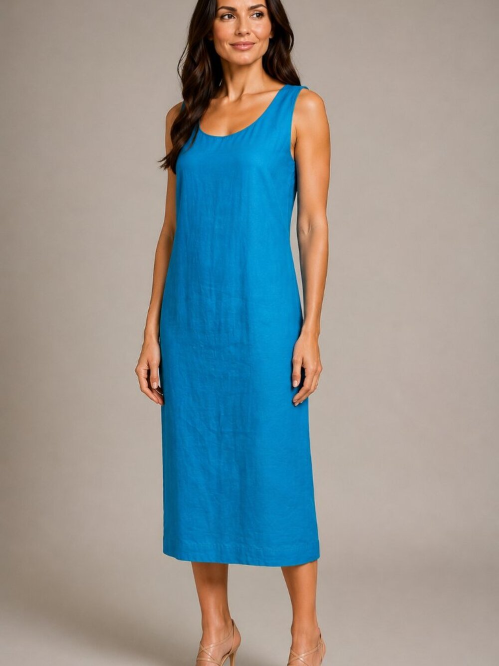 Vintage Jessica Howard Petite Blue Linen Blend Maxi Dress Size 12P